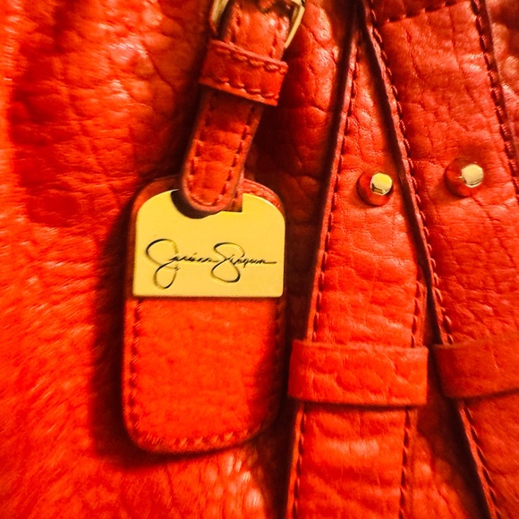 Jessica Simpson Red Leather Shoulder Bag with Gold Accents - Picture 4 of 10